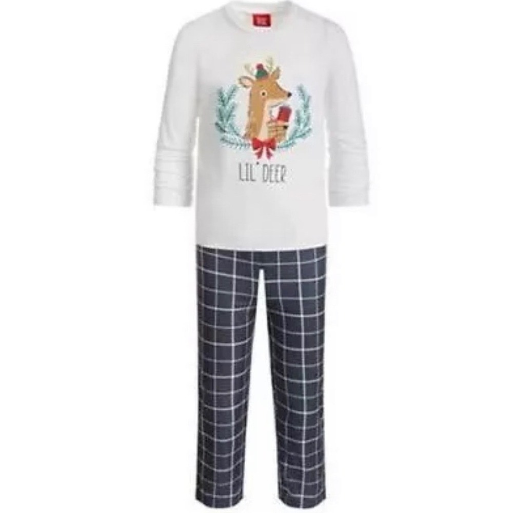 Kids Lil' Deer 2-Piece Sleepwear Set Grey Plaid White Size 4-5 NWT Christmas